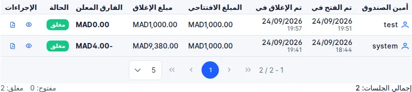 سجل جلسات الصندوق مع فارق قدره ‎-4,00 درهم